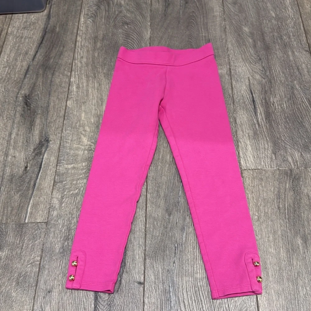 • Janie and Jack • Girls Ponte Legging Pants Pink  Gold Buttons 6